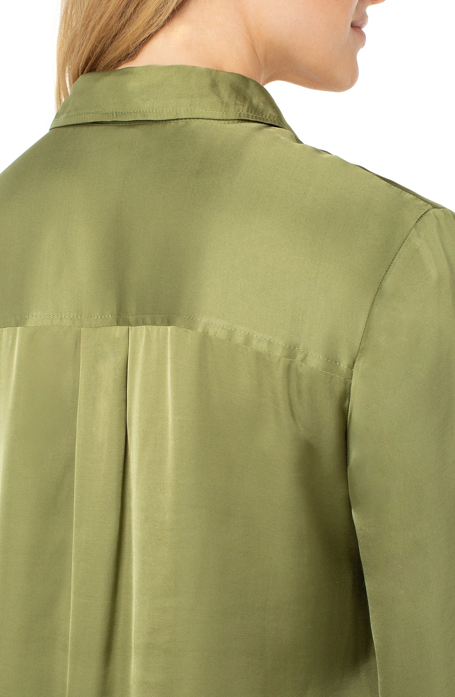 Long Sleeve Button Front Woven Shirt Artichoke