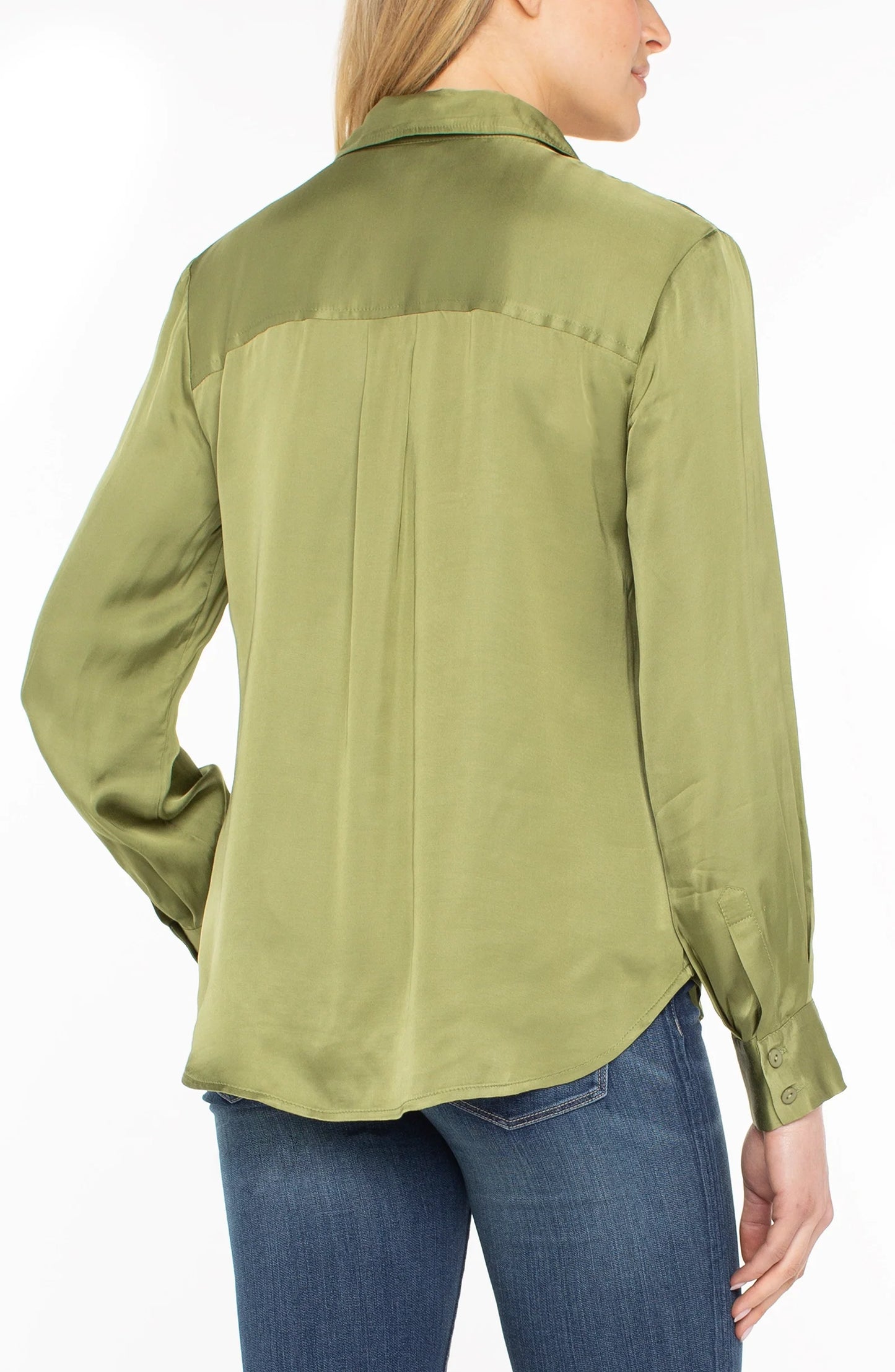 Long Sleeve Button Front Woven Shirt Artichoke