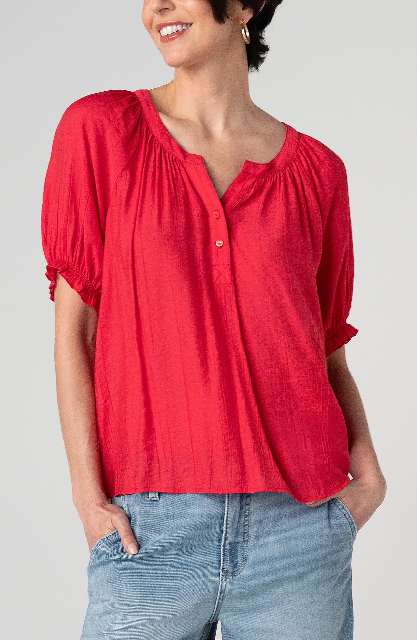 Short Sleeve Half Placket Blouse