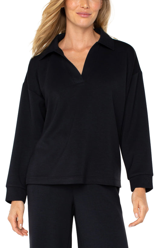 V-neck Popover With Collar Black