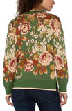 Long Sleeve Crew Neck Sweater Green Multi Floral
