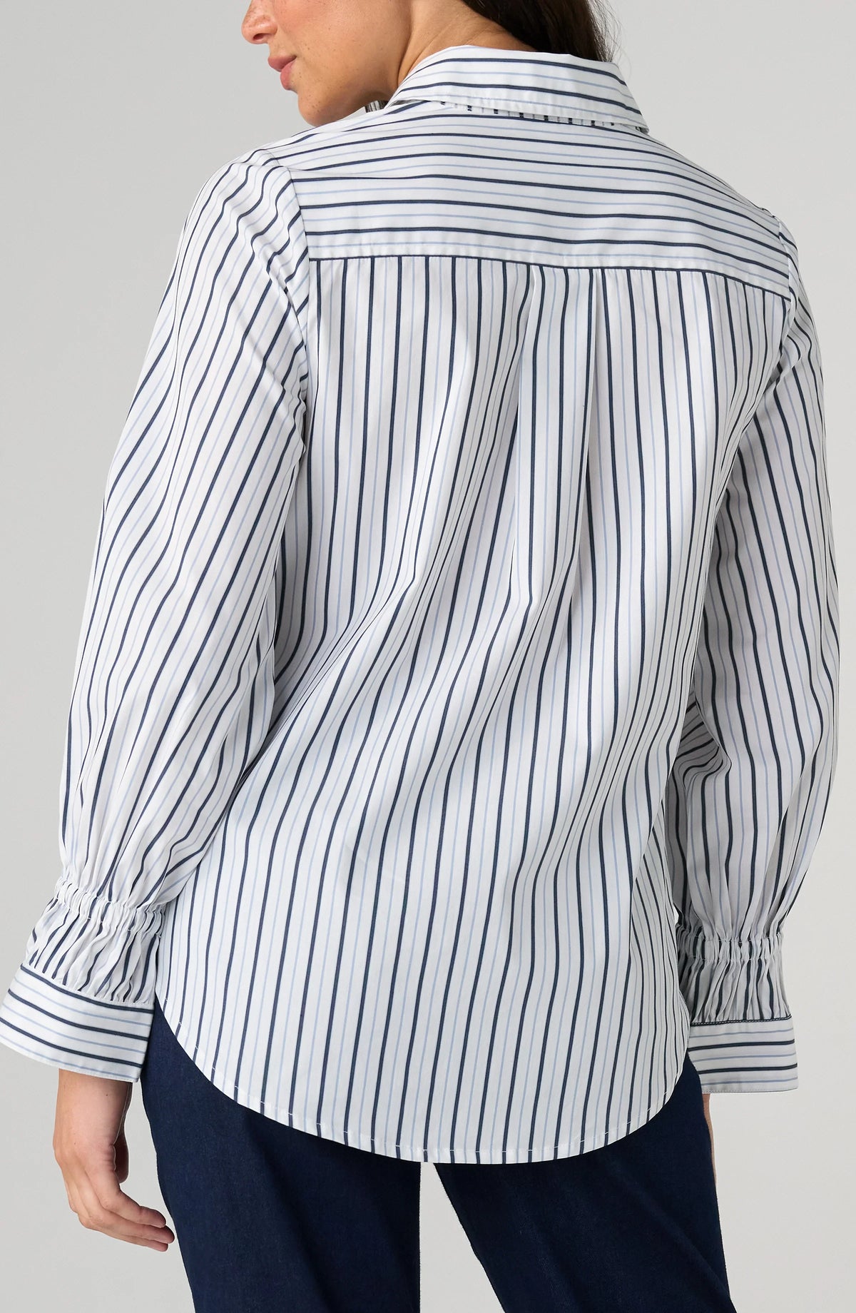 Adjustable Sleeve Button Front Woven Top - Navy