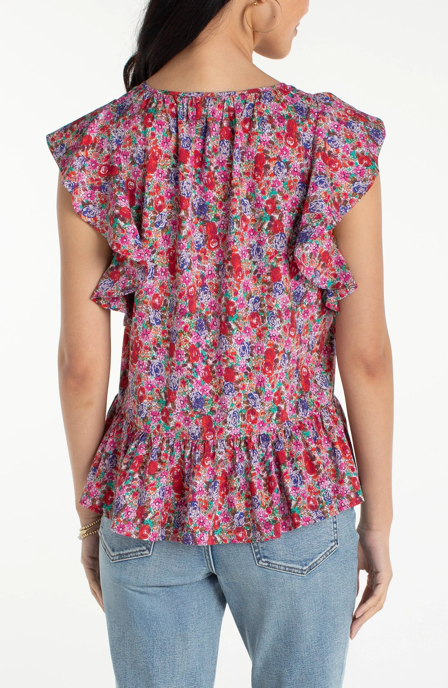 Flutter Sleeve Peplum Woven Top W/ Ties