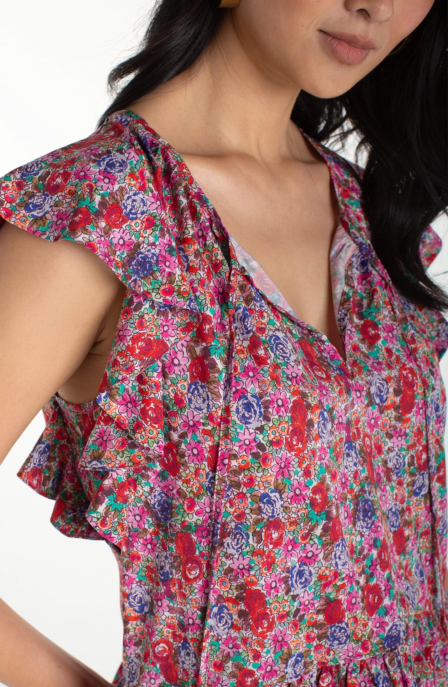 Flutter Sleeve Peplum Woven Top W/ Ties
