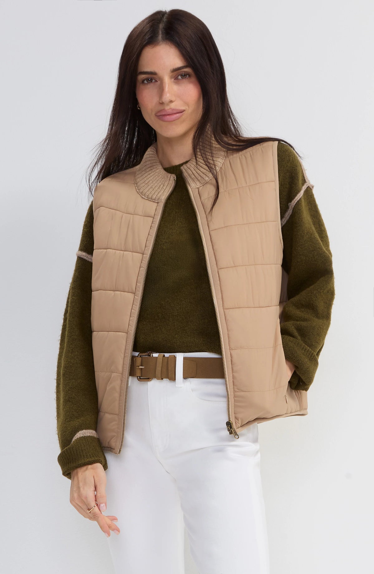 Sleeveless Reversible Quilted Sweater Vest Harvest Khaki Melange
