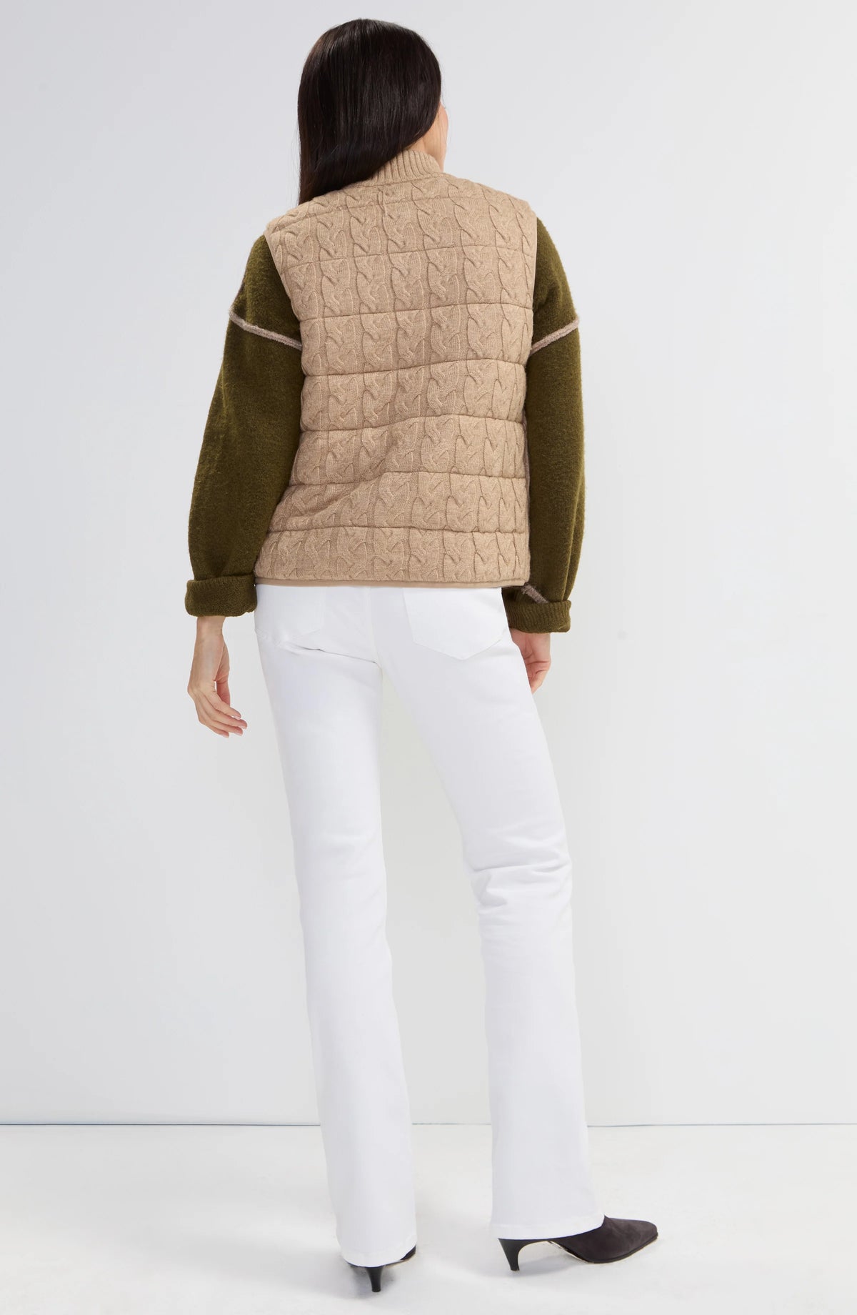 Sleeveless Reversible Quilted Sweater Vest Harvest Khaki Melange