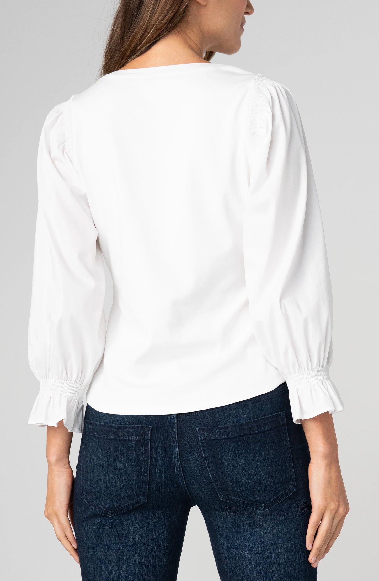 3/4 Sleeve Knit-to-woven Top W/ Smocking