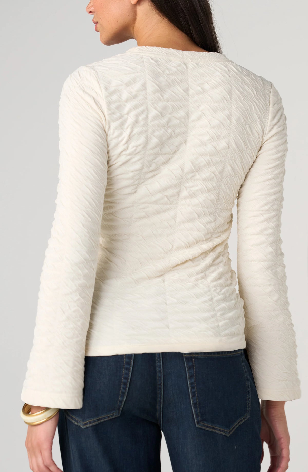 Long Flare Sleeve Crew Neck Knit Top Cream