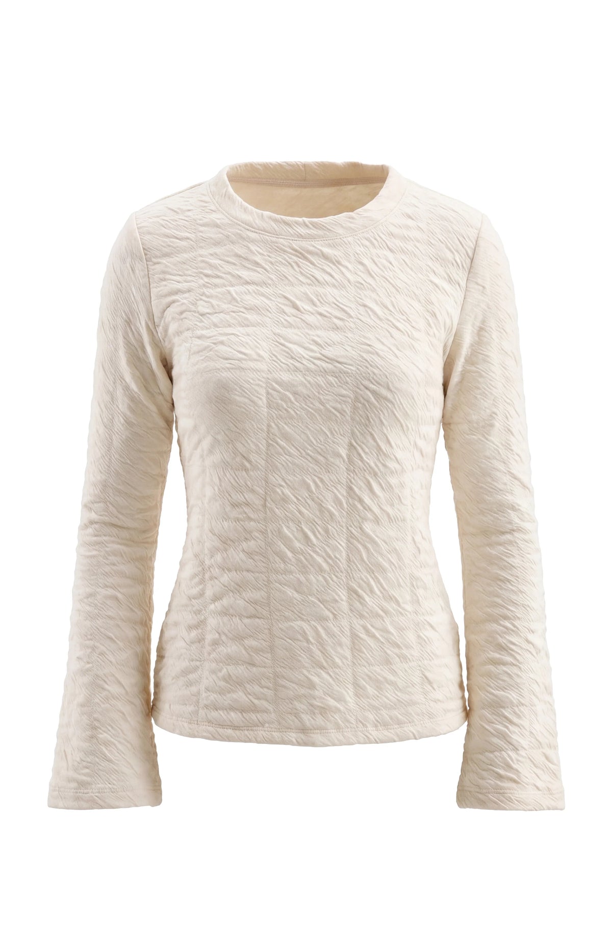 Long Flare Sleeve Crew Neck Knit Top Cream
