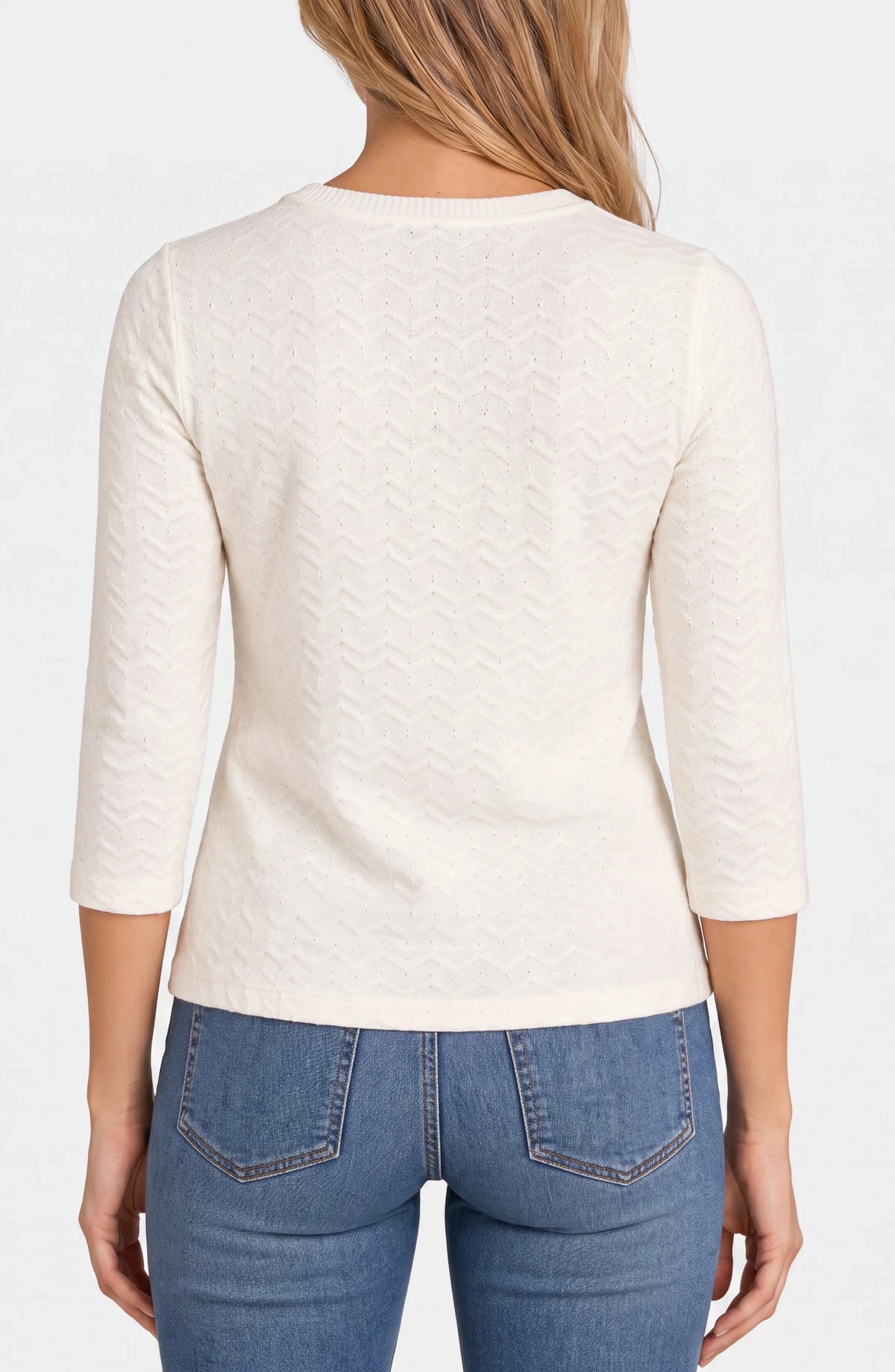 3/4 Sleeve Knit Top W/ Rib Trim-French Vanilla