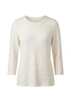 3/4 Sleeve Knit Top W/ Rib Trim-French Vanilla
