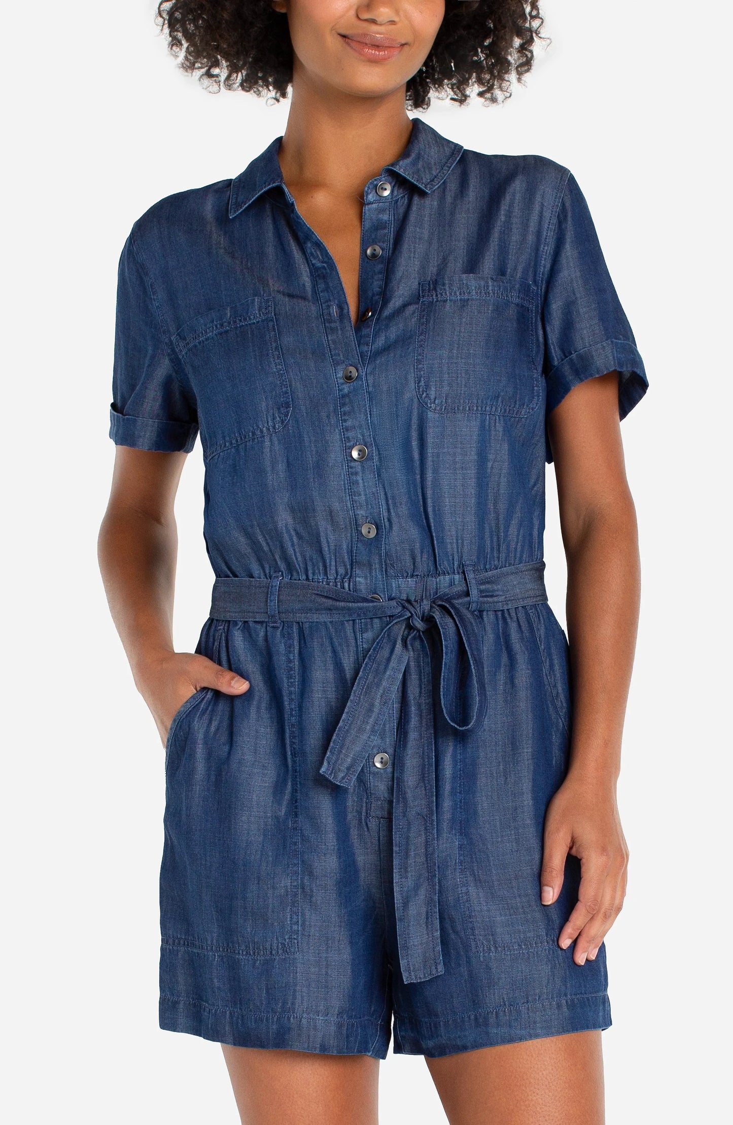 Short Sleeve Romper W/ Self Tie