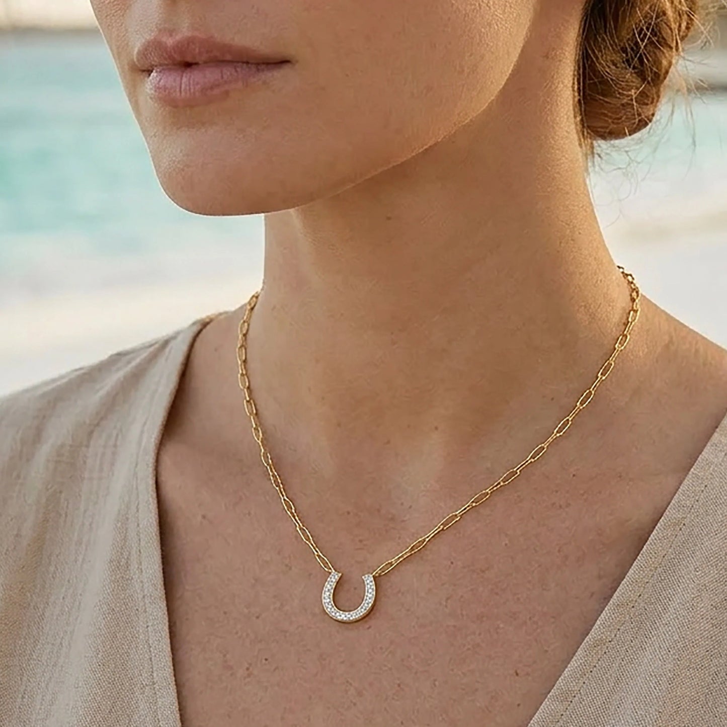 Waterproof Lucky Horseshoe Pendant Necklace