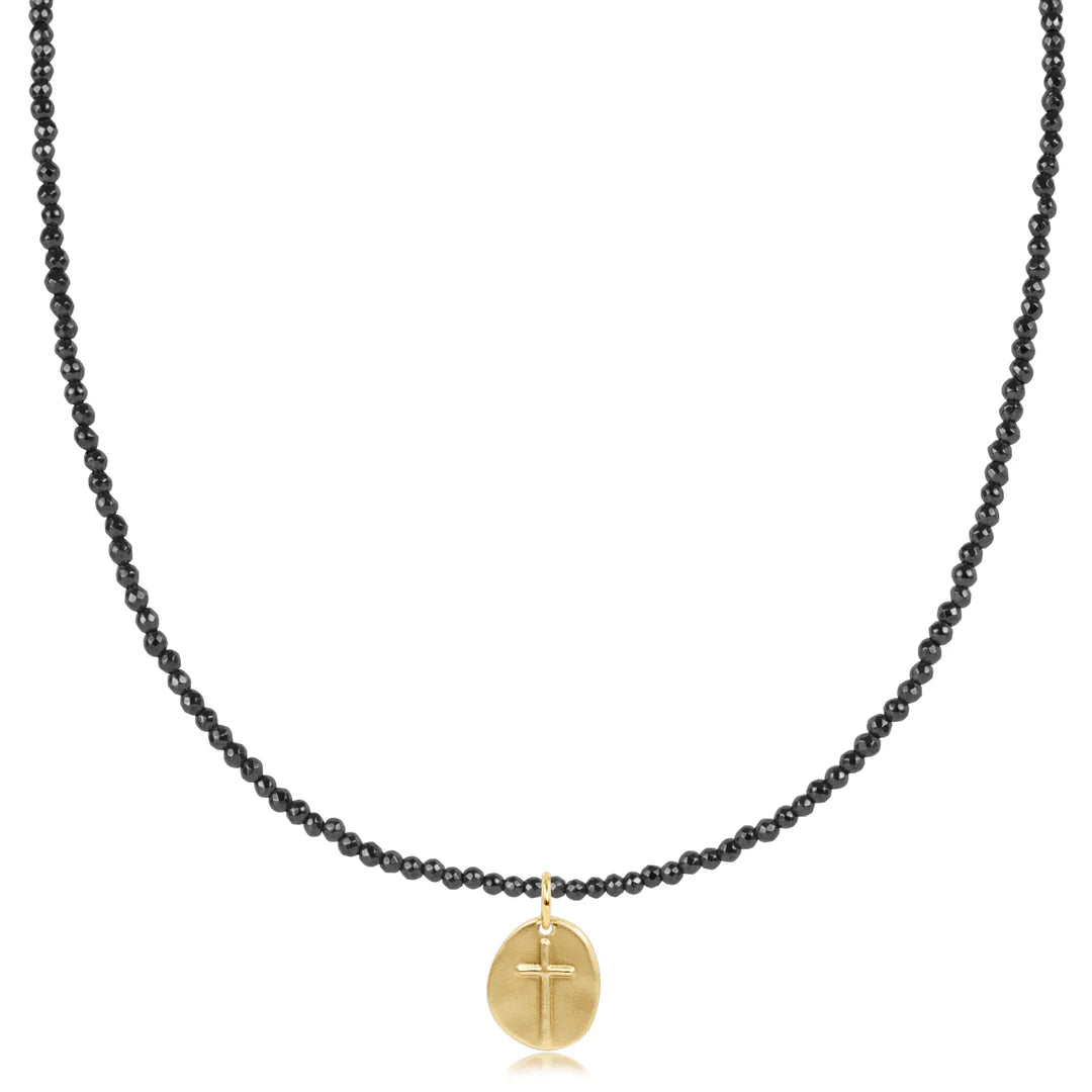 17" Choker Faceted Hematite 2mm Bead - Inspire Small Gold Charm
