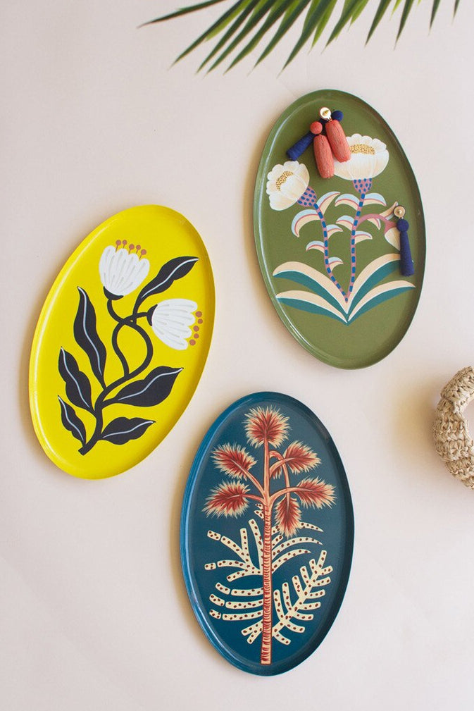 Handpainted Oval Trays with Botanical Designs