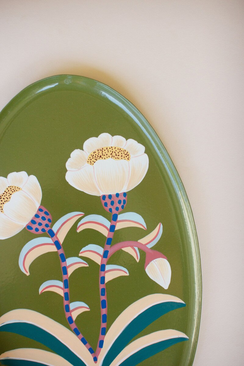 Handpainted Oval Trays with Botanical Designs