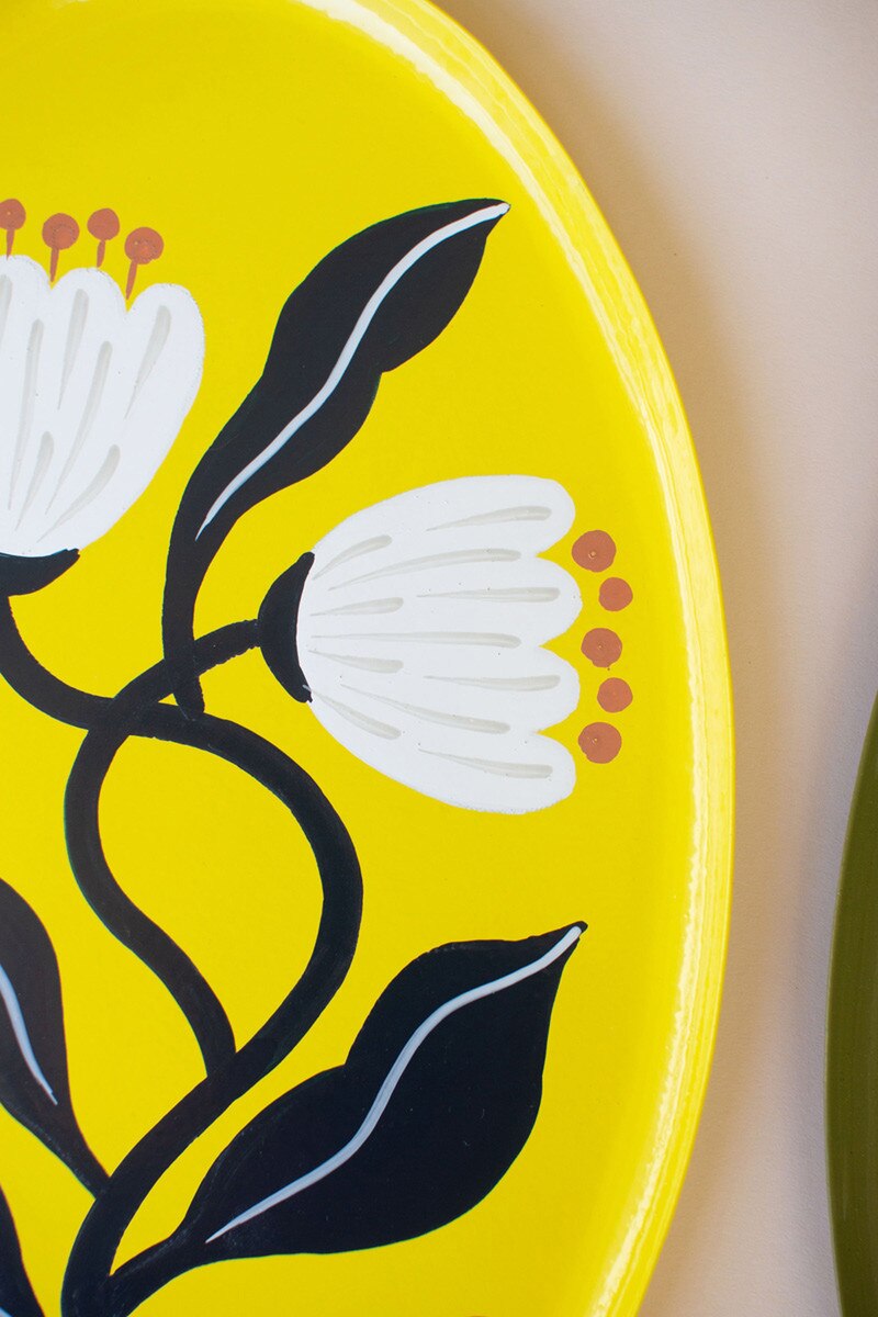 Handpainted Oval Trays with Botanical Designs