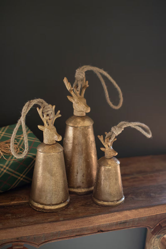 Gold Metal Bell with Deer Finial