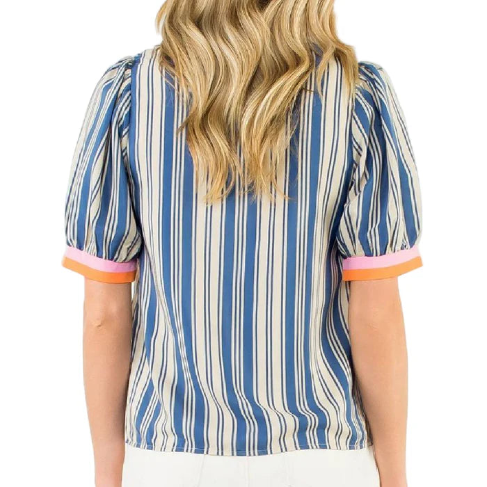 V Neck Striped Top Collar Detail