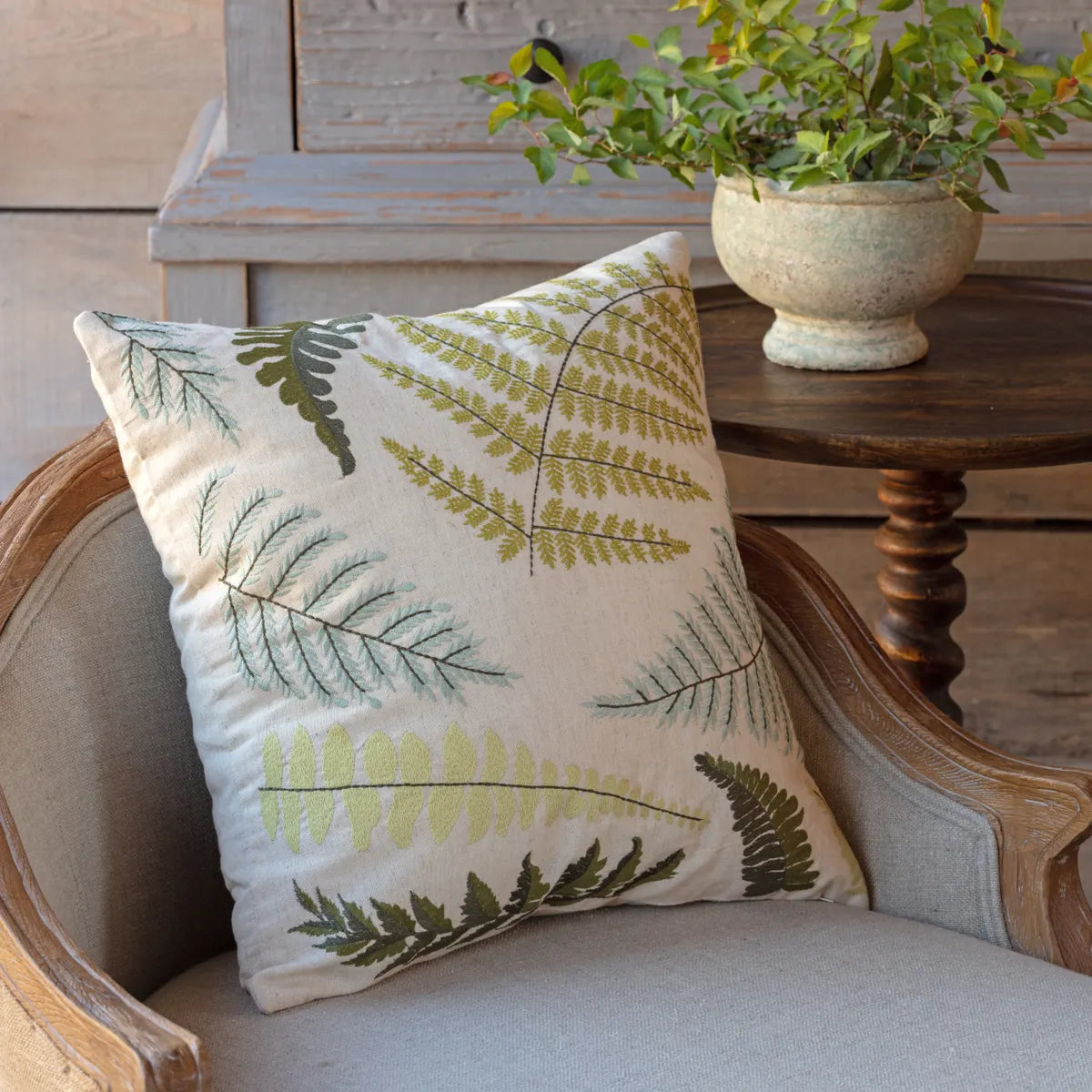 Embroidered Fern Pillow