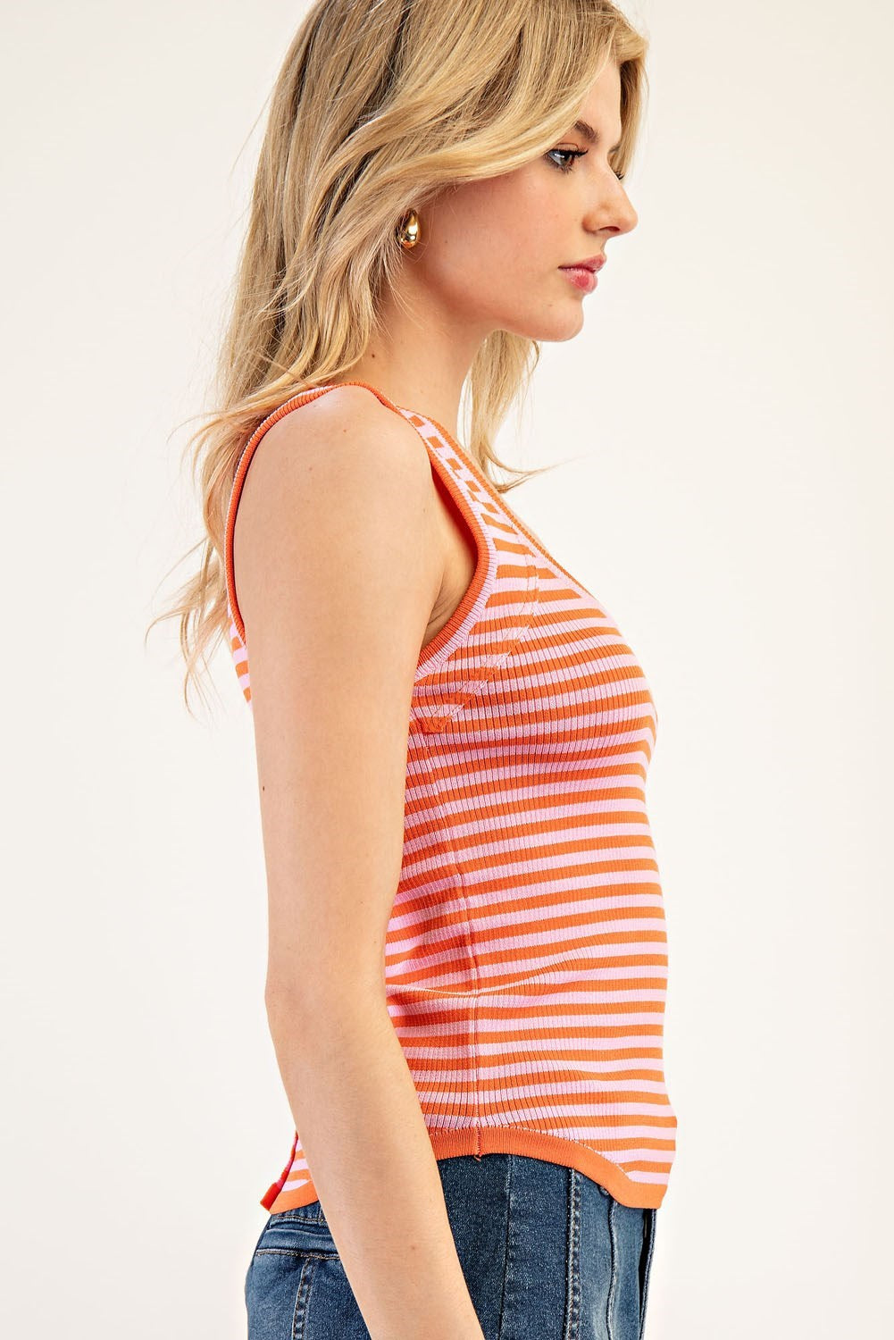 Striped Scoop Neck Tank Top Pink Orange