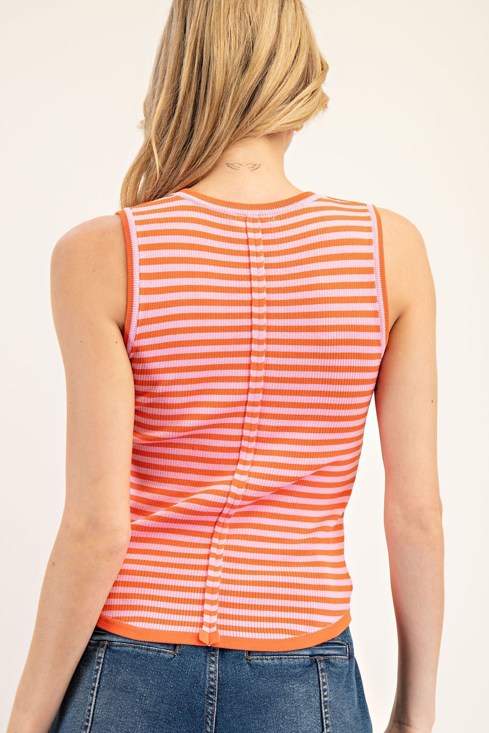 Striped Scoop Neck Tank Top Pink Orange