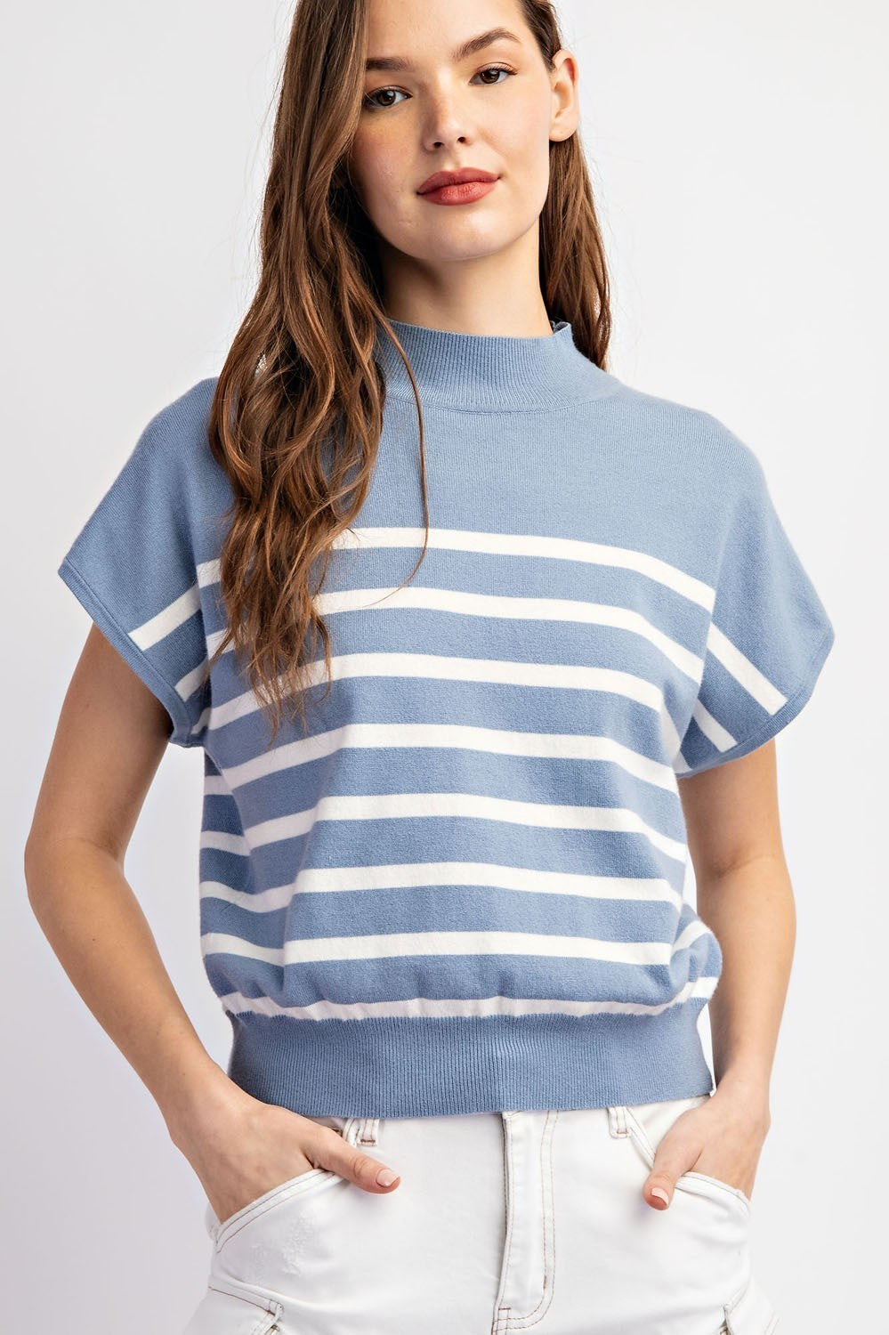 Short Sleeve Striped Top Denim