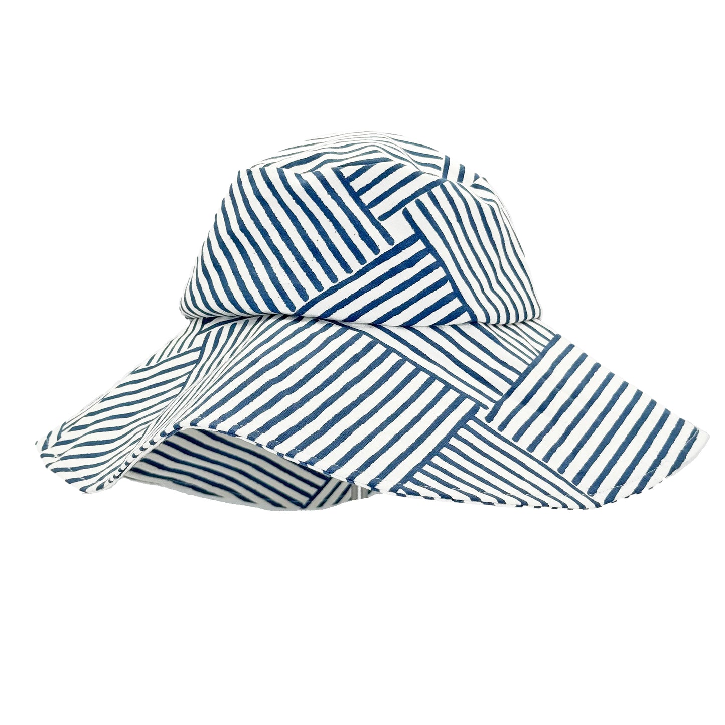 Block Printed Sun Hat - Blue Lines