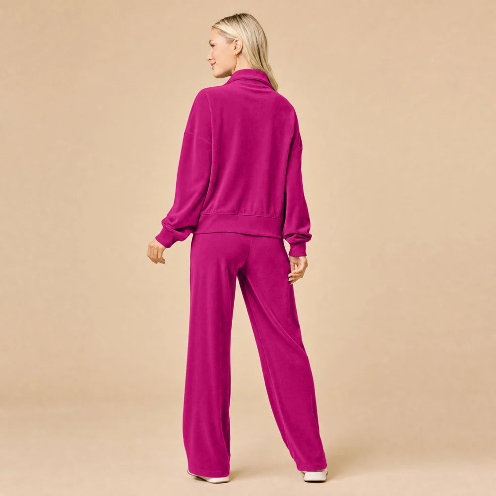 Serenity 1/4 Zip Top with Wide Pant Lounge Set- Magenta