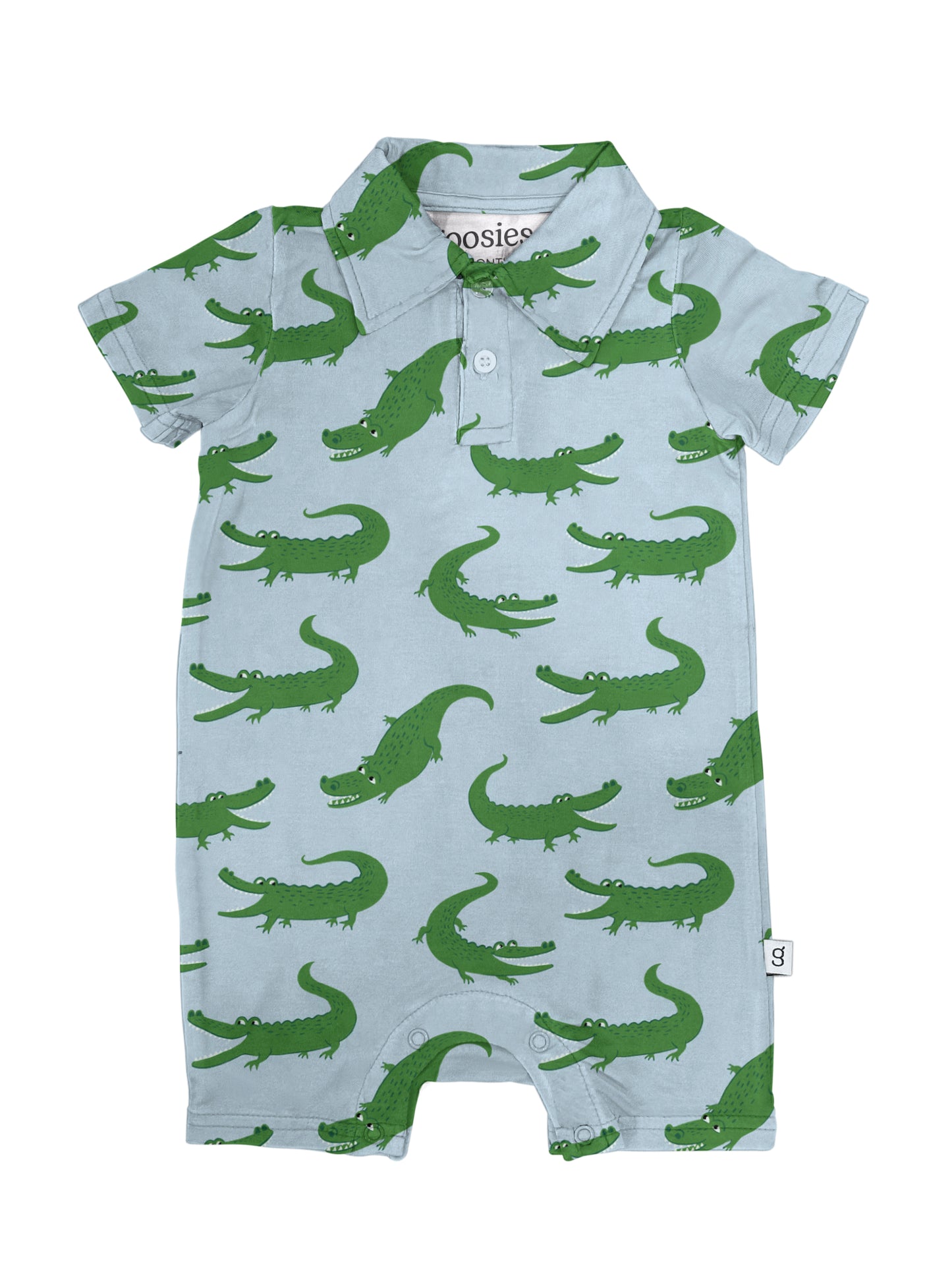 Short Sleeve Polo Romper - Blue Alligator