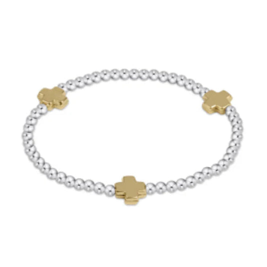 Signature Cross Sterling Mixed Metal Pattern 3mm Bead Bracelet, Gold