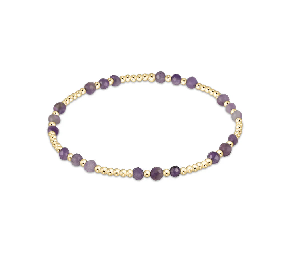 Gemstone Gold Joy Pattern 3mm Bead Bracelet - Amethyst