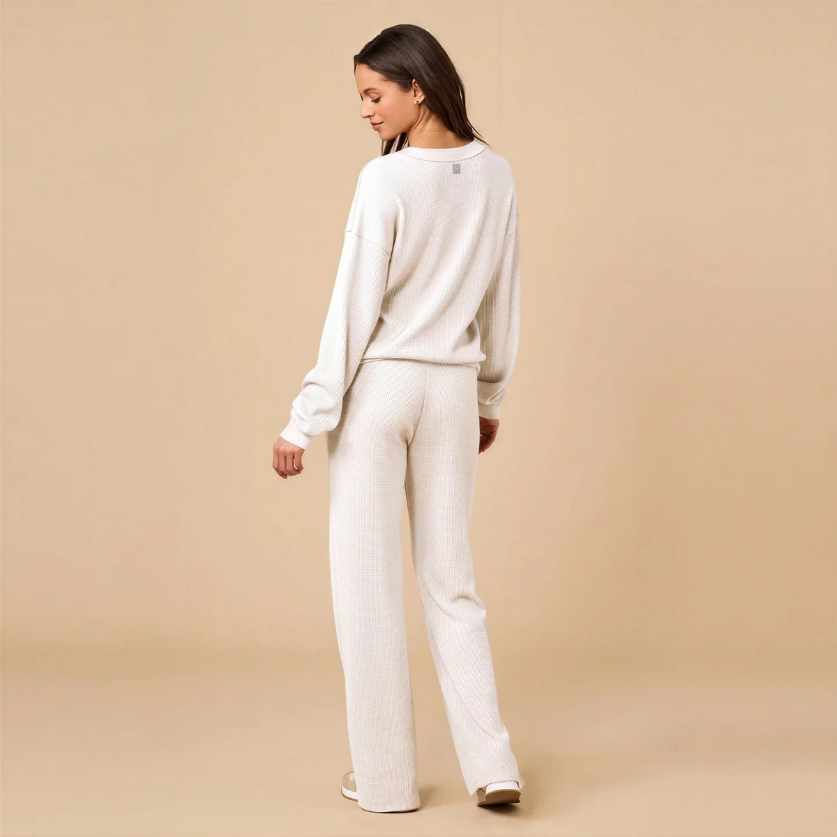 AirThermal Knit V-Neck with Raw Hem and Long Pant Almond