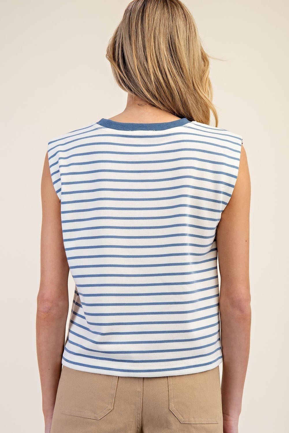 Striped Sleeveless Round Neck Top Denim