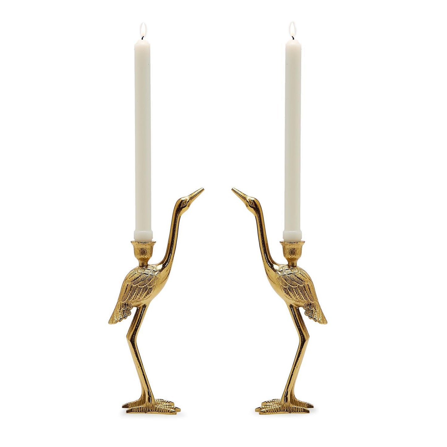 Crane Candle Holder with Antiqued Gold Finish