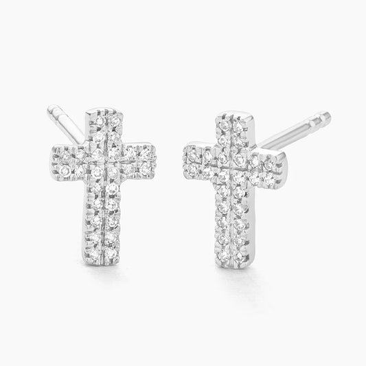Waterproof Small Cross Stud Earrings Silver