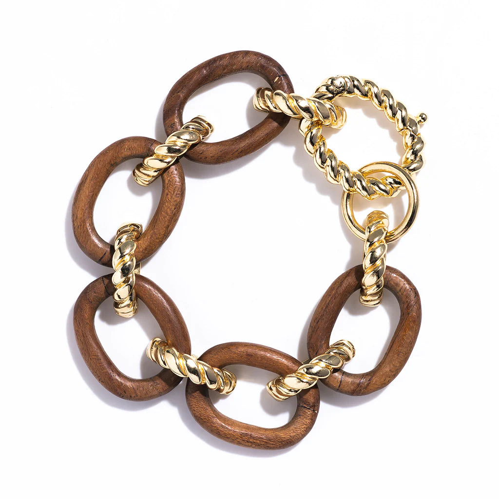 Earth Goddess Link Bracelet, 7+1.5" - Teak