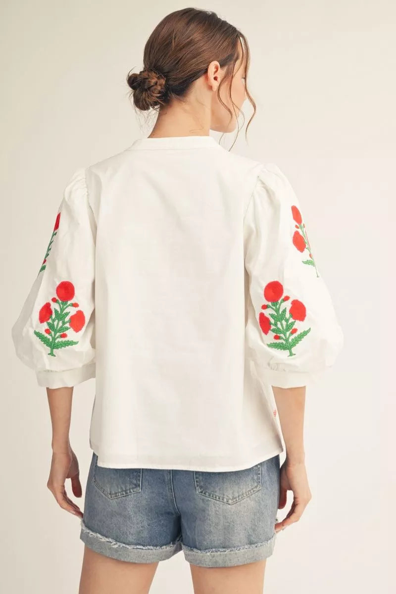 Embroidered Detail Off White Top