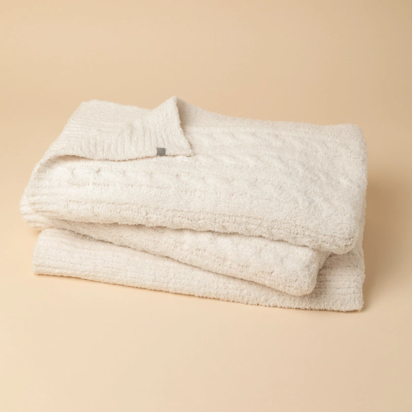 Almond Cable Knit Marshmallow Throw Blanket