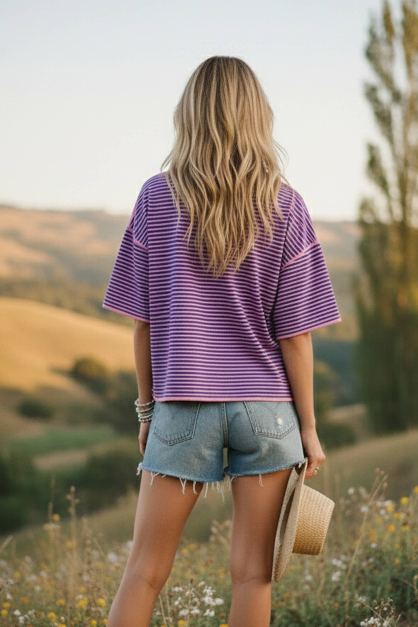 Striped Oversized Knit Top: PINK/ROYAL