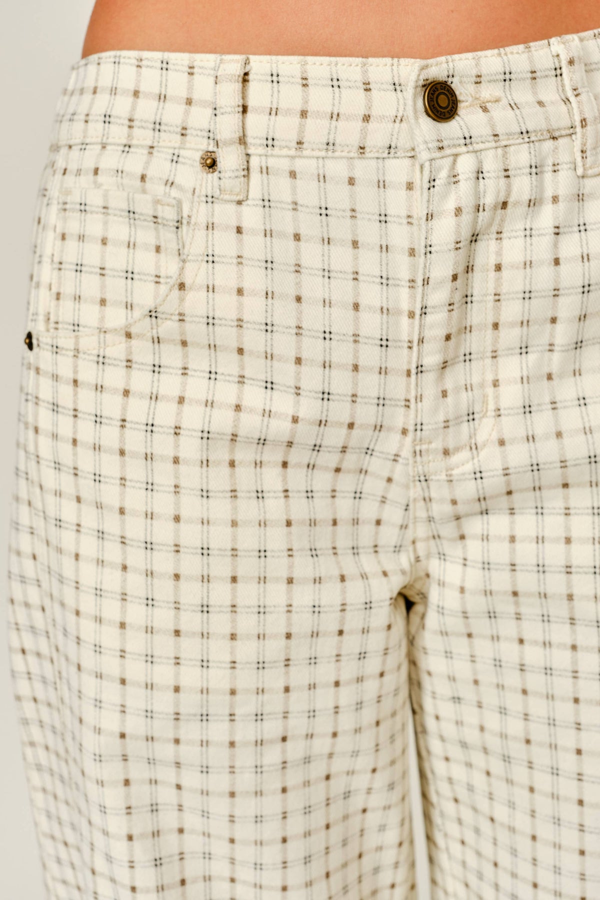 OXFORD PLAID BARREL PANTS BEIGE PLAID