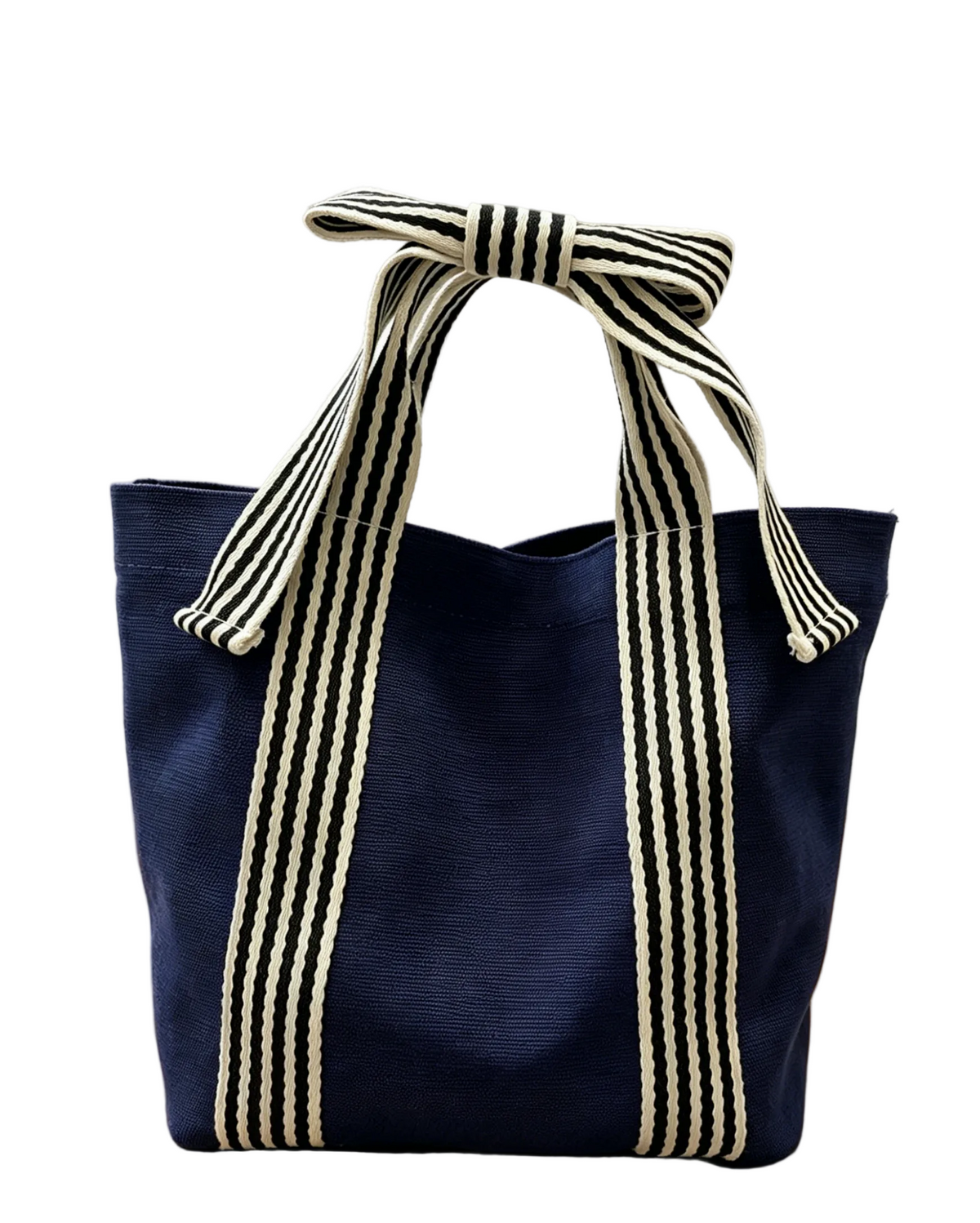 Canvas Striped Ribbon Tote Bag Bow Handbag