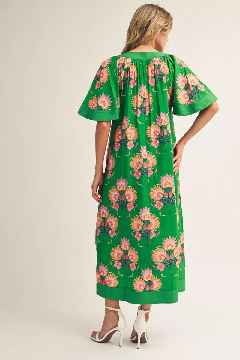 Green Floral Midi Dress