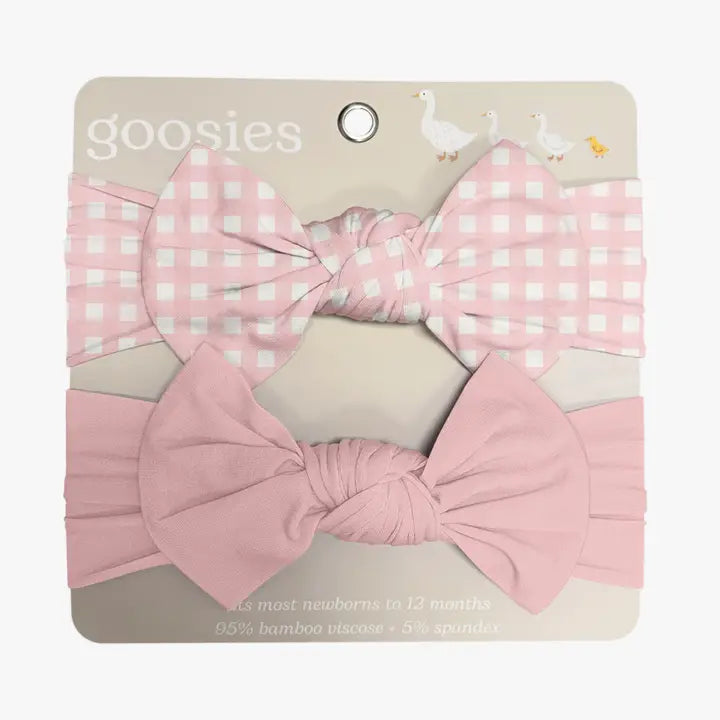 Headband Bow Set - Gingham in Cottage Pink
