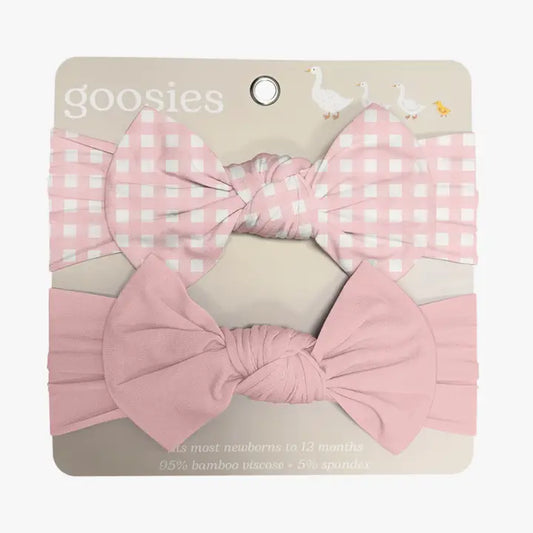 Headband Bow Set - Gingham in Cottage Pink