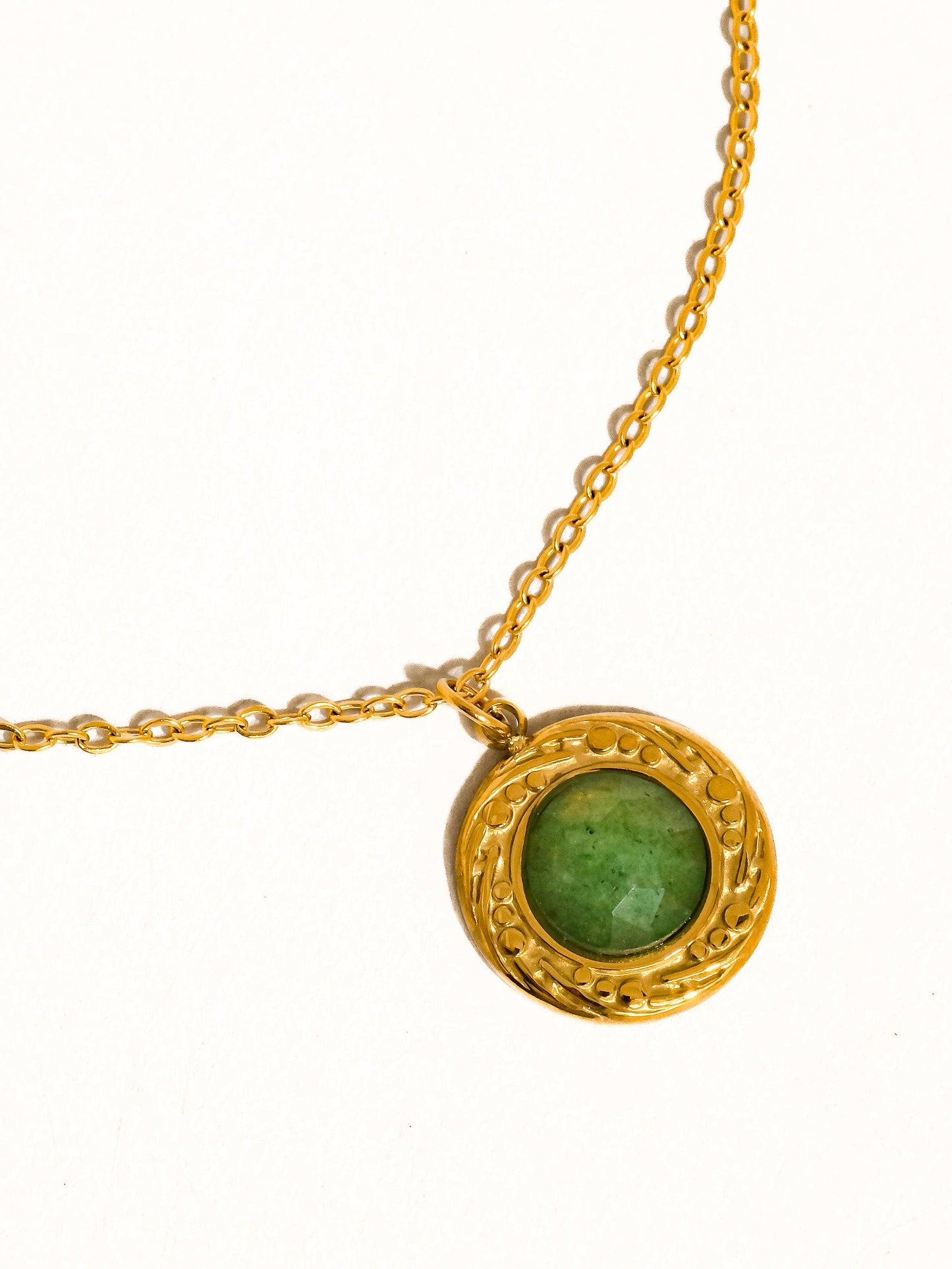 Enric 18K Gold Non-Tarnish Natural Stone Necklace: Green