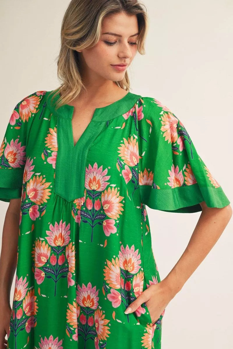 Green Floral Midi Dress