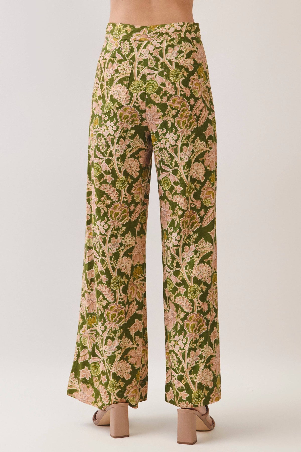 Floral Print Wide Leg Long Pants: Green