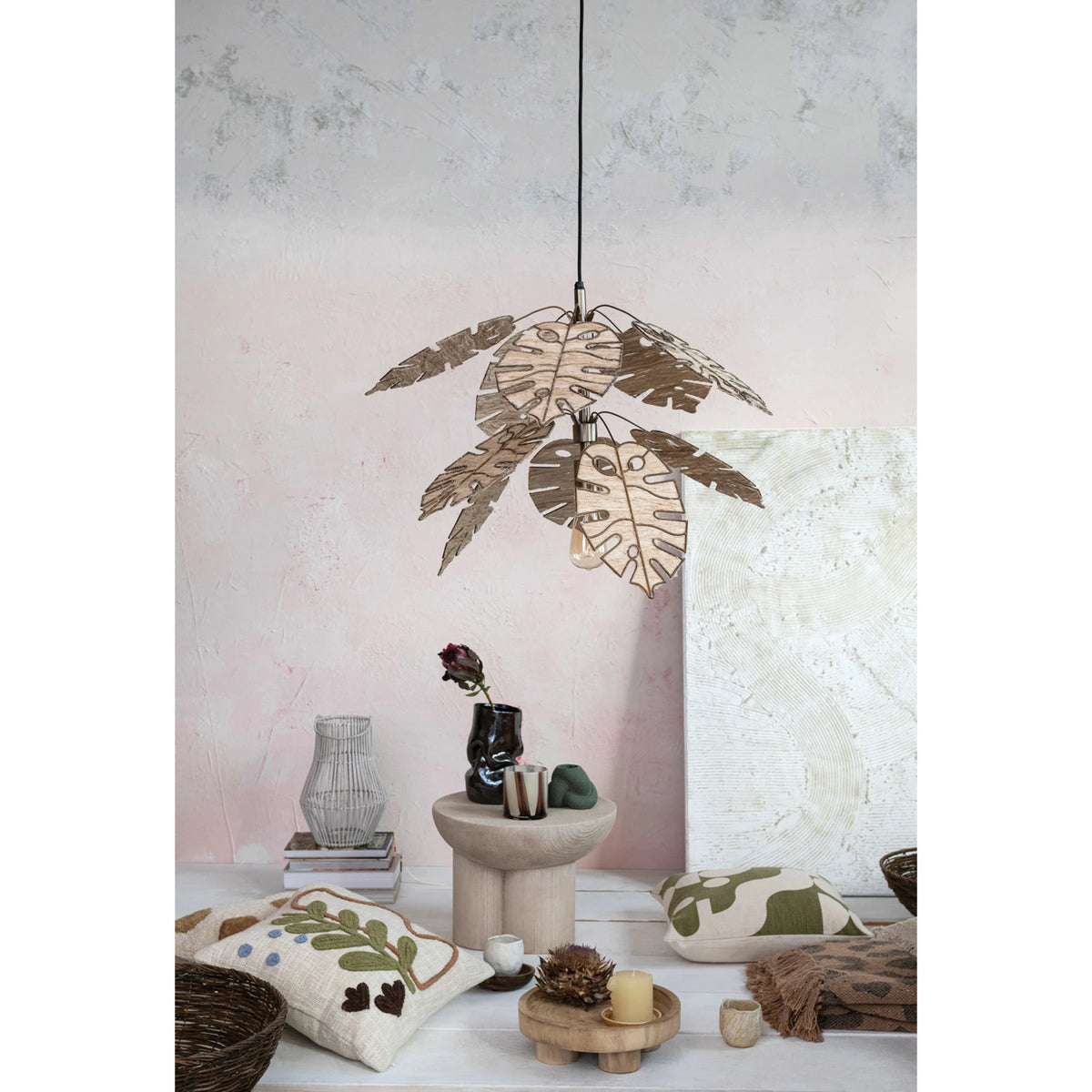 Metal & Banana Fiber Leaf Pendant Lamp