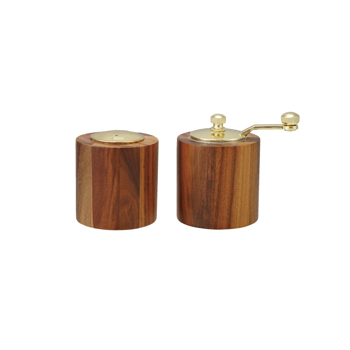 Acacia Wood Salt Shaker & Pepper Mill, Natural & Gold Finish, Set of 2